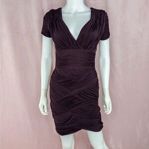 Halston Heritage Womens Brown V Neck Mini Dress Small Bodycon